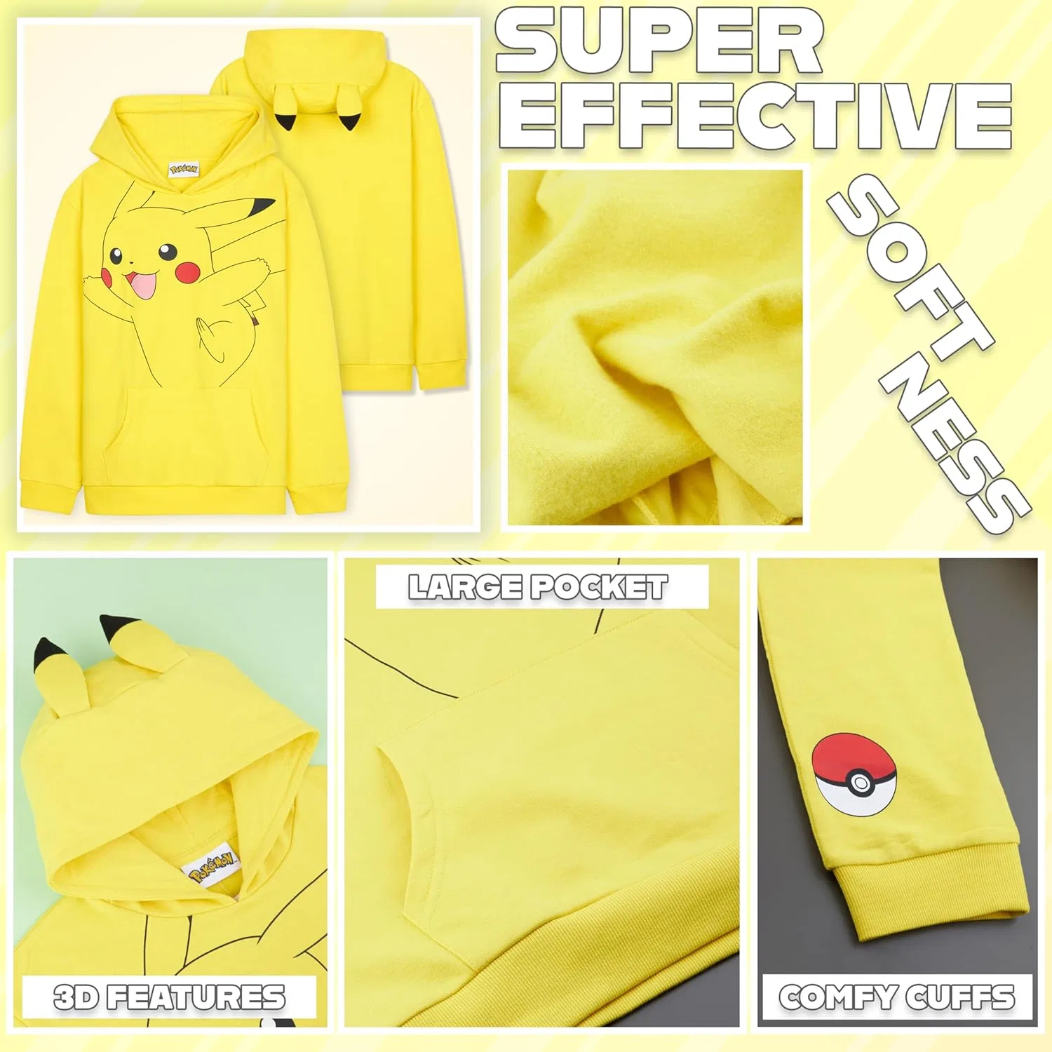 Детский спортивный костюм с капюшоном Pokémon, 2 предмета, Yellow Pikachu — фото 4