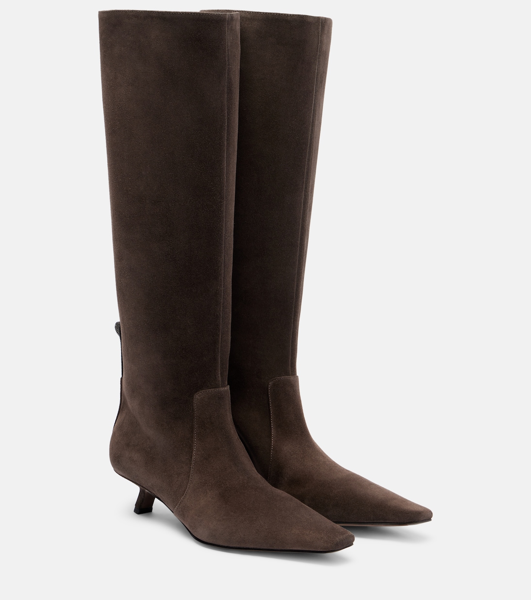 Сапоги Monili из замши до колена Brunello Cucinelli, Corvino