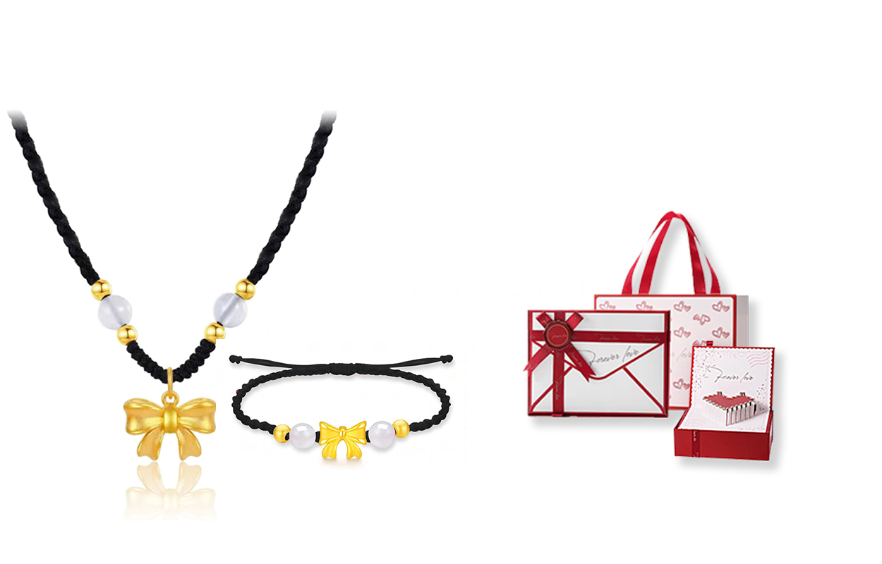 

Женское ожерелье GIFU, Fugitive Princess Bow Bracelet + Necklace + [Love Heartbeat Gift Box]