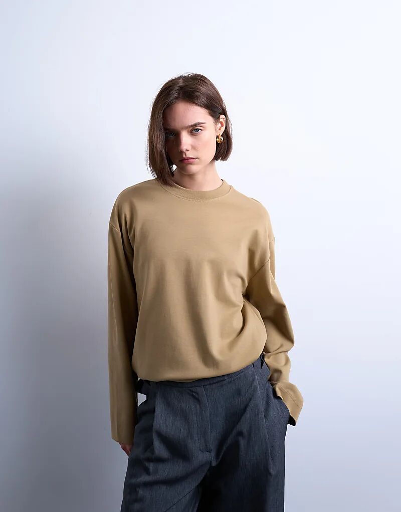 

Лонгслив Topshop премиум-класса Interlock с длинным рукавом цвета бледного хаки