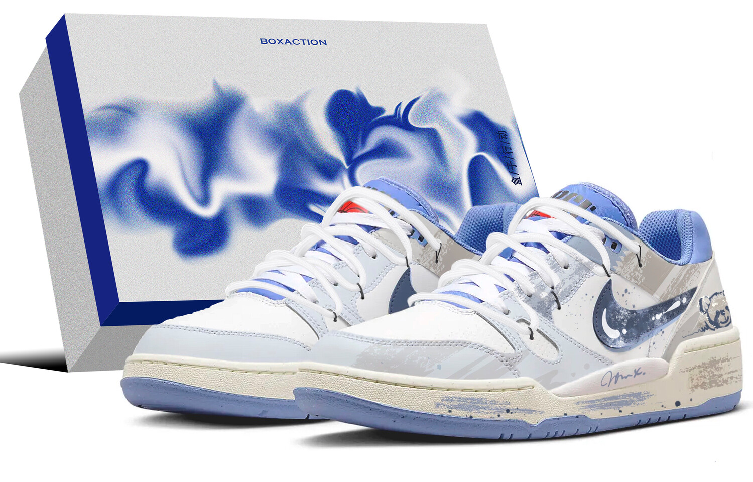 

Кроссовки Nike Full Force Skateboarding Shoes Men Low-top White/Royal Blue/Fern Green, синий/белый