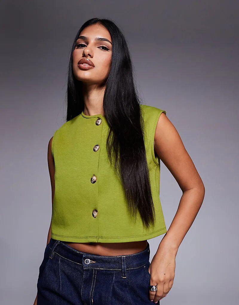 

Укороченный жилет свободного кроя с широкими плечами ASOS DESIGN оливково-зеленого цвета