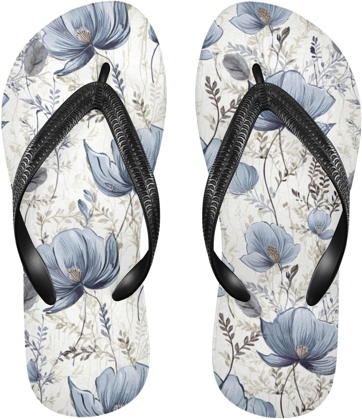 

Белые синие цветочные шлепанцы акварелью Пляжный душ Тонкие сандалии Резиновые Нескользящие Летние тапочки Обувь для мужчин и женщин Sinestour