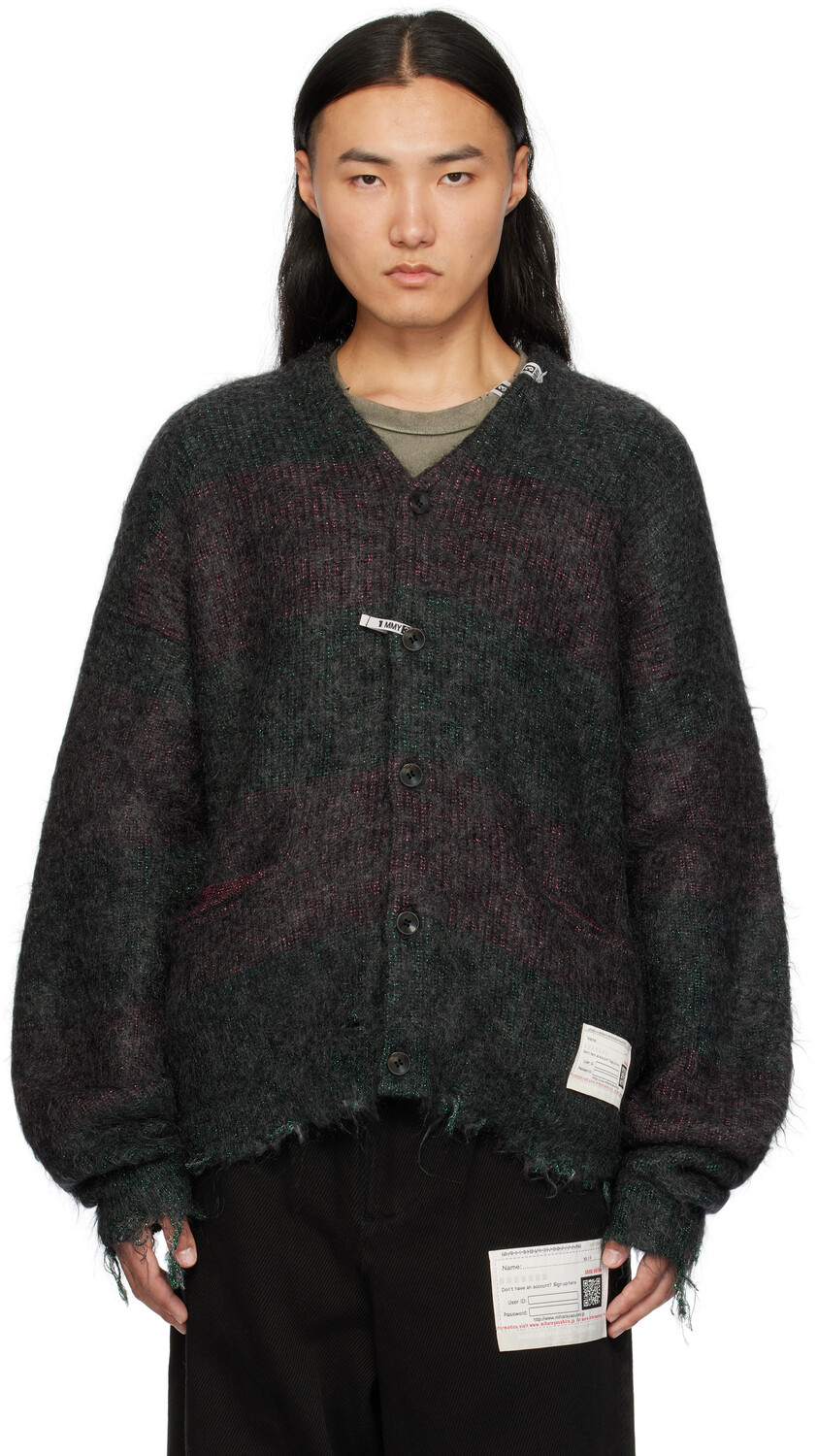

Серый мохеровый вязаный кардиган Maison MIHARA YASUHIRO