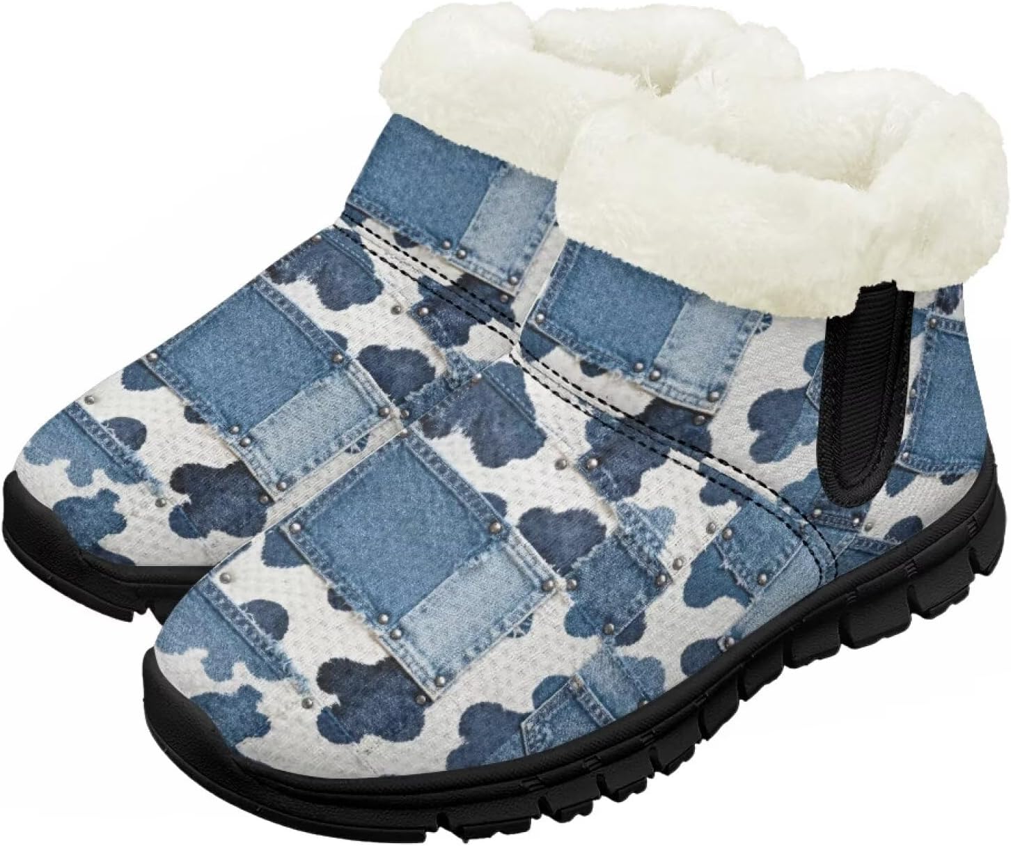 

Девочки Мальчики Зимние Сапоги Сноубутсы для Малышей Теплая Обувь с Меховой Подкладкой Модные Ботильоны Нескользящая Обувь Chririnla, Denim Cow Print