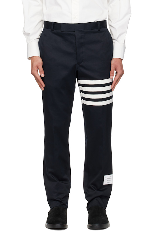 

Хлопковые саржевые брюки-чиносы с четырьмя ребрами жесткости Thom Browne, темно-синий