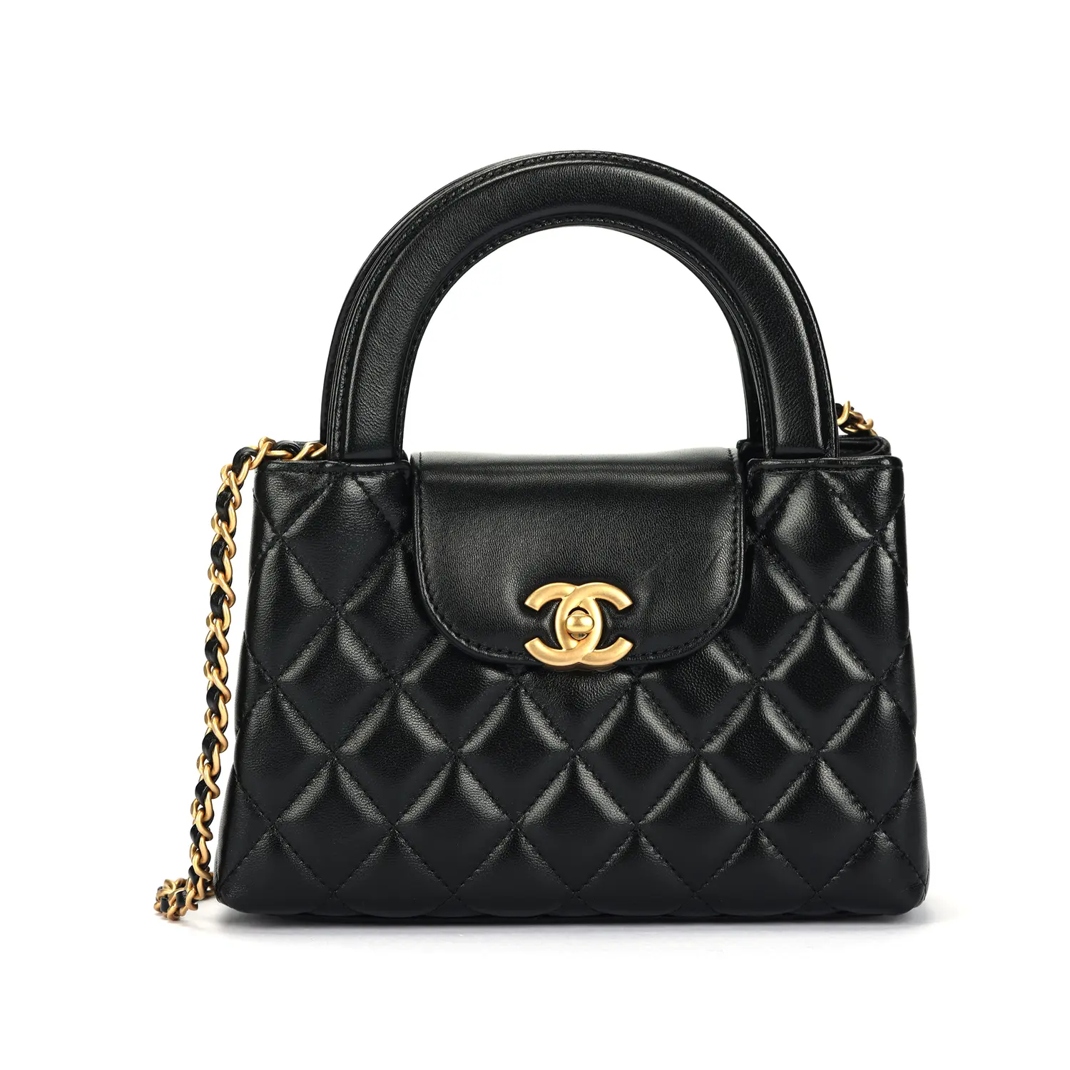 

CHANEL Блестящая кожаная сумка через плечо миниатюрная женская черная