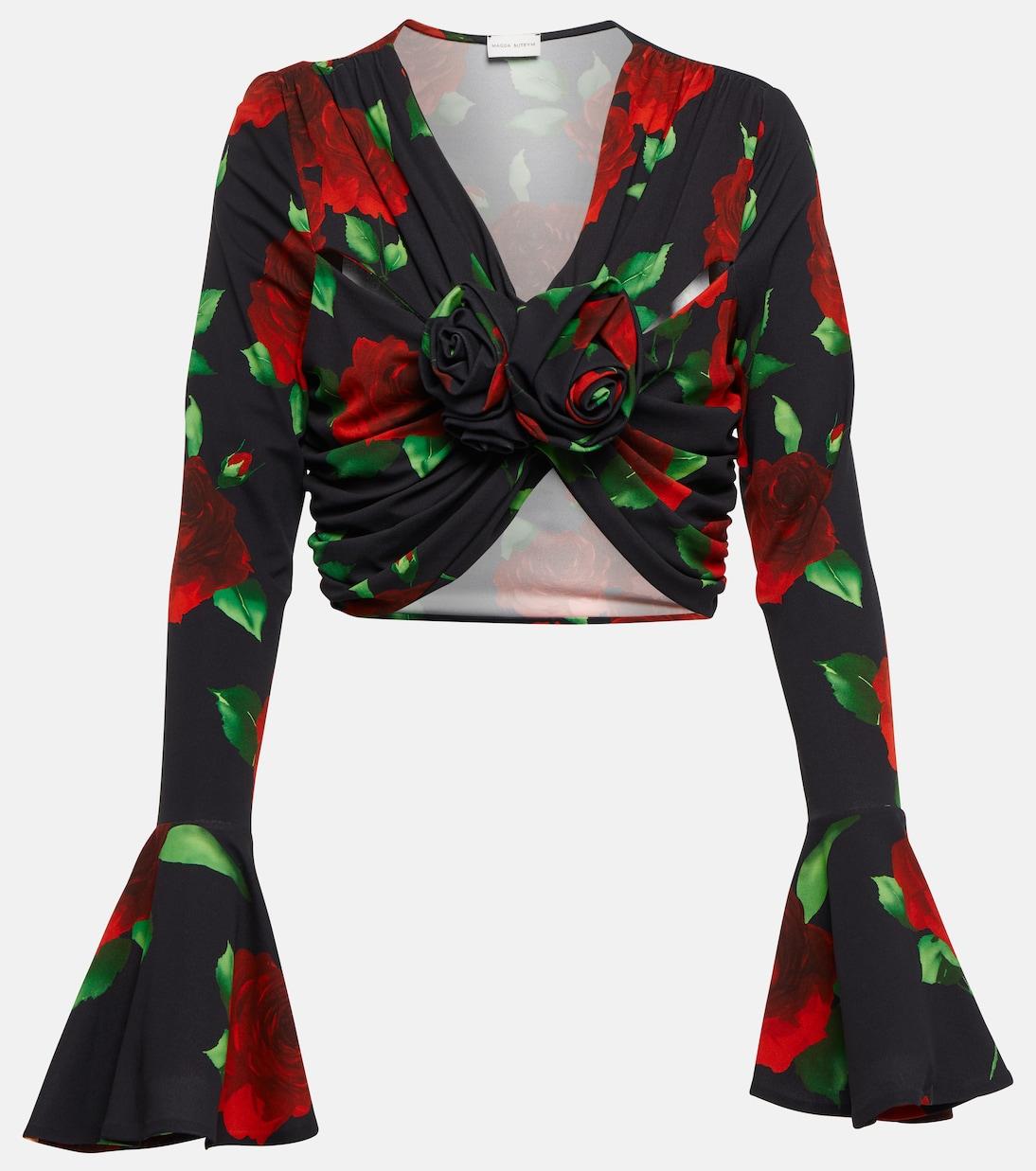 

Укороченный топ с цветочным принтом и сборками Magda Butrym, Black Print