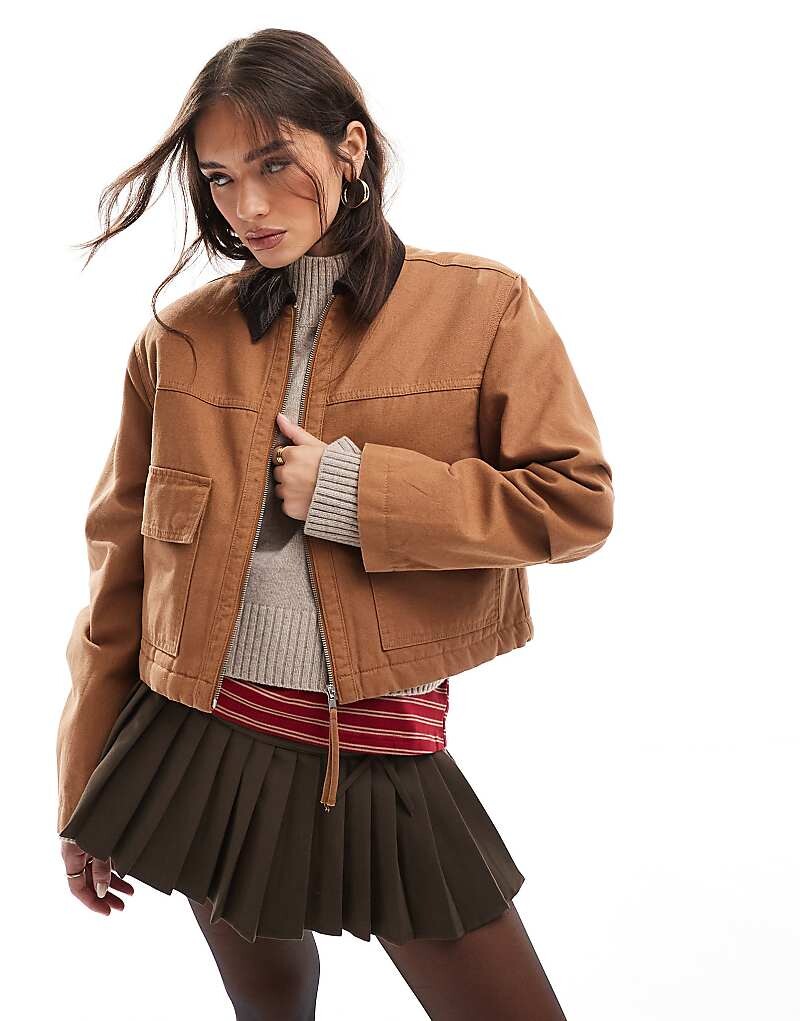 

ASOS DESIGN – укороченная парусиновая куртка карамельного цвета с карманами