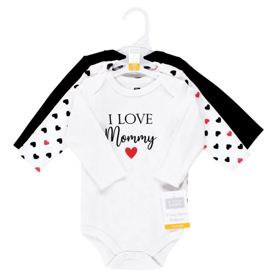 Комплект из 3 хлопковых боди с длинными рукавами Hudson Baby, girl mommy красный черный 3-pack — фото 2