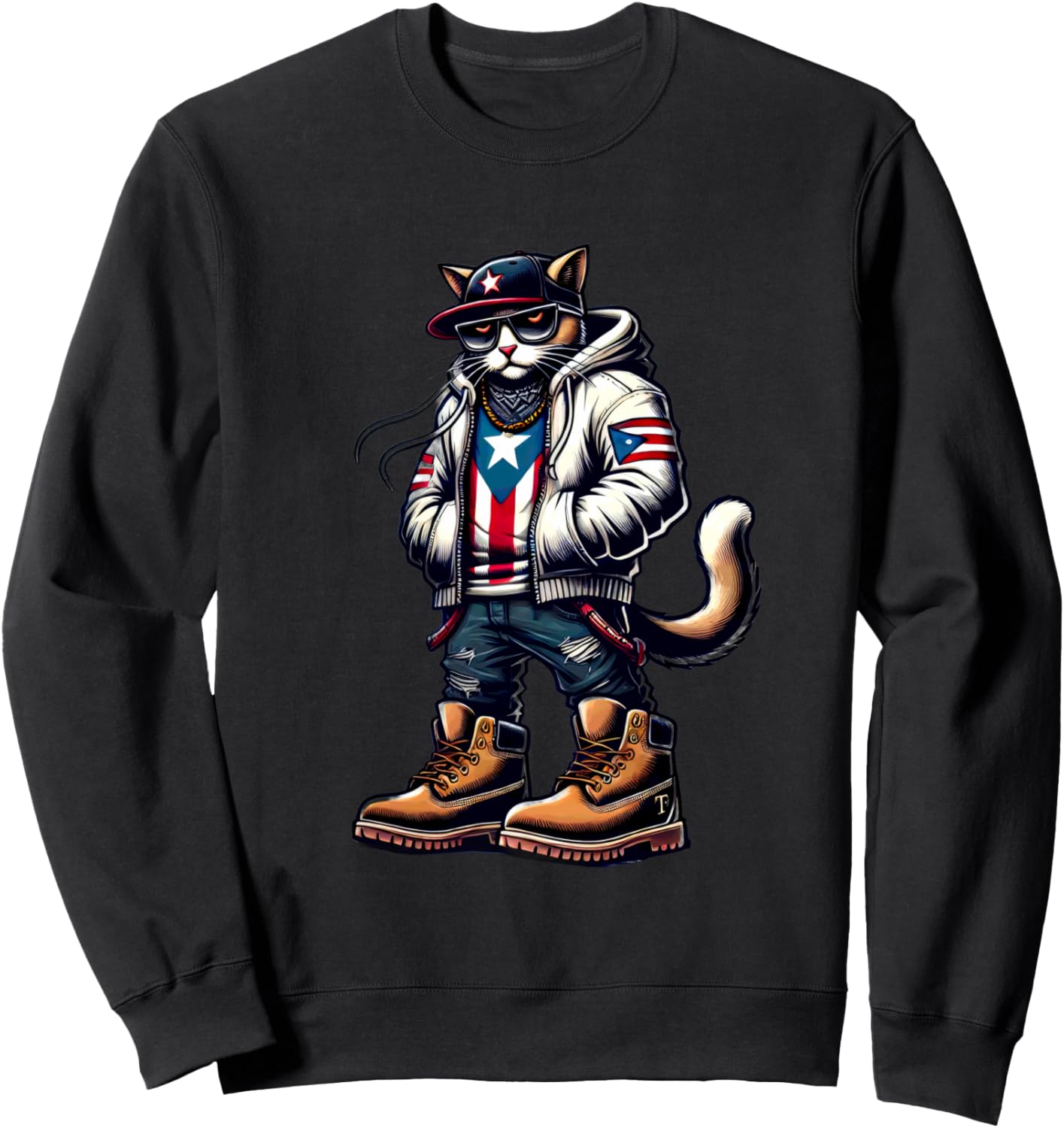 

Толстовка с изображением пуэрториканского флага и кошки в уличном стиле Llego El Boricua, черный