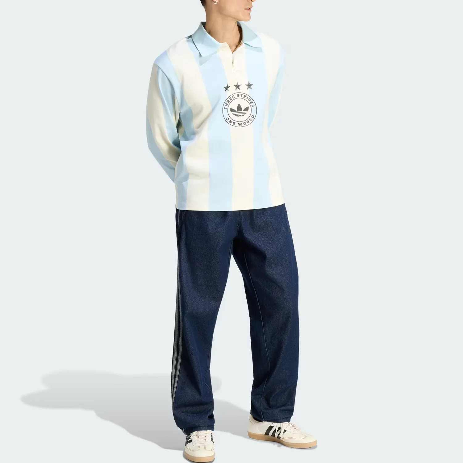 Поло с тремя полосками для мужчин Adidas Originals, Ice Blue/Ecru — фото 4