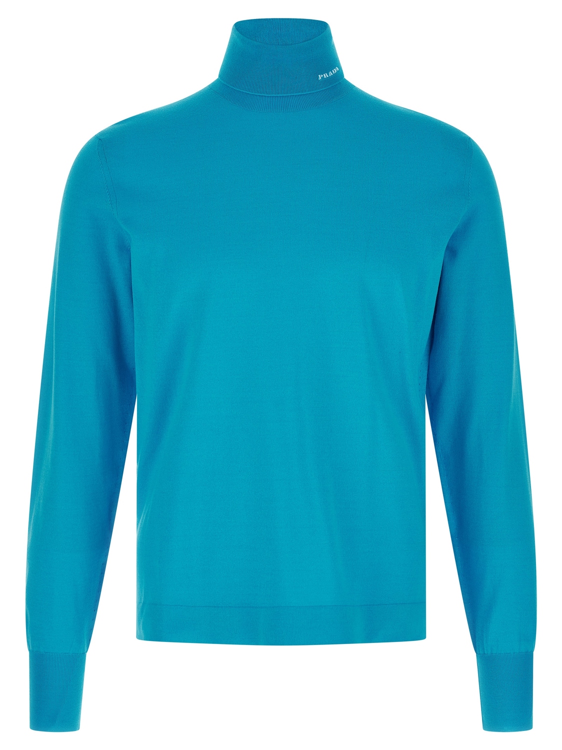 

Вязаный свитер с высоким воротником и логотипом (интарсия) Prada, голубой