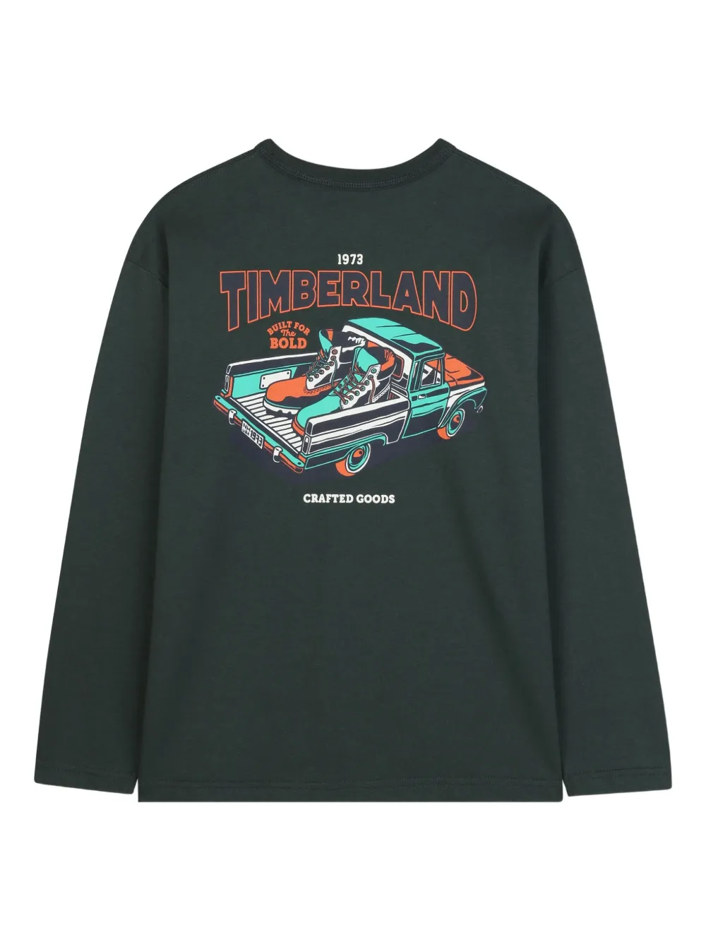 Футболка с длинными рукавами и принтом автомобиля Timberland Kids, зеленый — фото 2