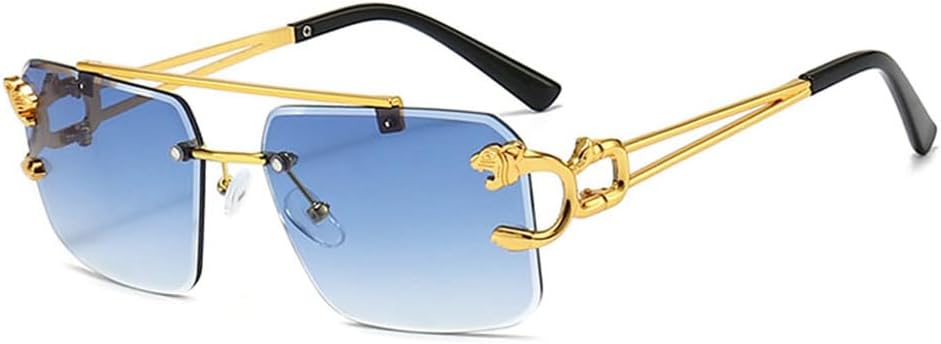 

Солнцезащитные очки UV400 для мужчин и женщин | Металлическая безободковая оправа с двойной перемычкой и градиентным оправом | Для вождения и занятий спортом на открытом воздухе generic, Blue Gradient