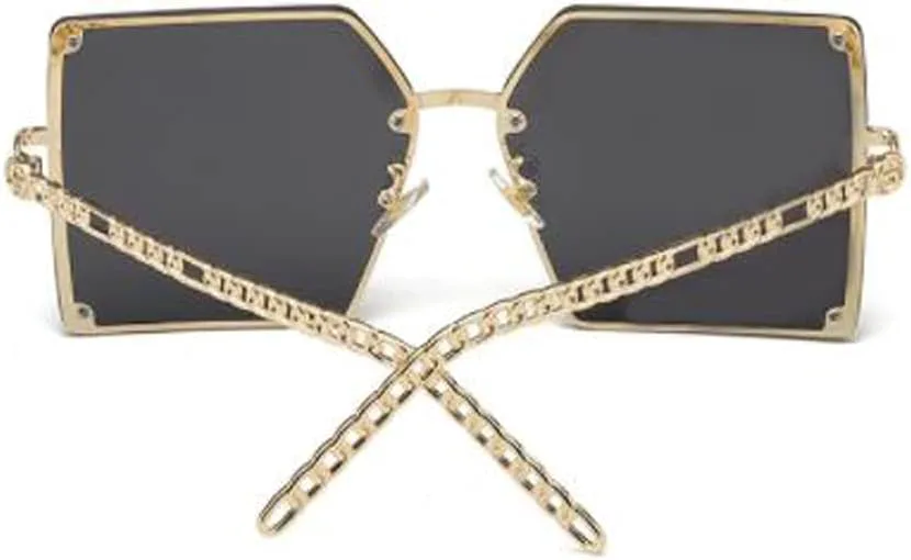 

Солнцезащитные очки без оправы с металлическими цепочками на дужках, крупная квадратная оправа, солнцезащитные очки для женщин и мужчин Weloveushop, Black Gray Flakes