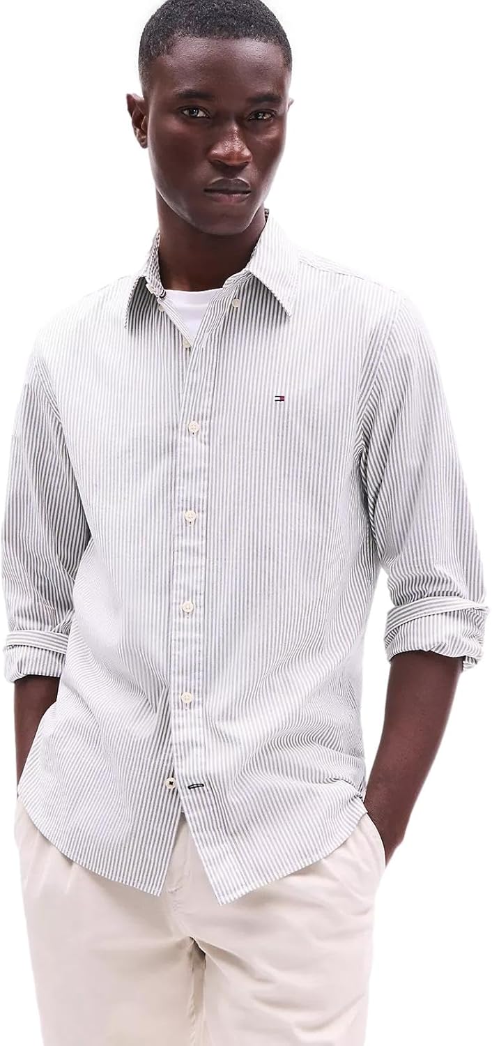 

Мужская фирменная рубашка TOMMY HILFIGER с длинным рукавом и застежкой на пуговицы, классического кроя, коллекция 2025 года, Stripe Uniform Olive