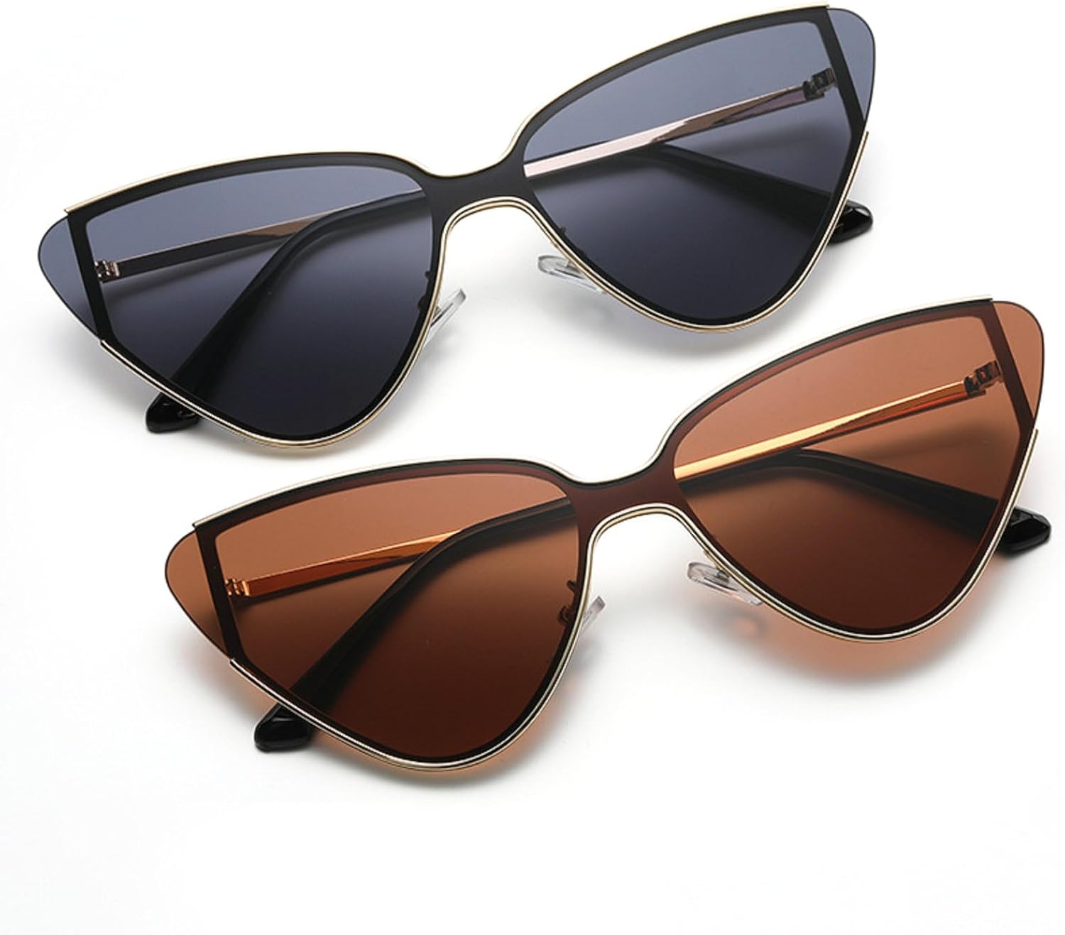 

2 шт. больших солнцезащитных очков «кошачий глаз» для женщин, модные солнцезащитные очки с цельными линзами, женские трендовые треугольные очки, мужские очки UV400 N45 mincl, 2pcs-black&brown