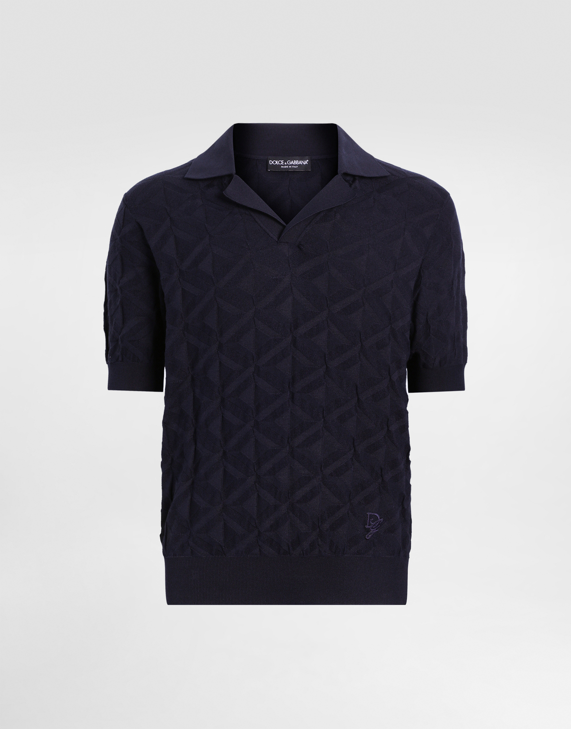 

Шелковая рубашка-поло с вышивкой логотипа Dolce & Gabbana, синий