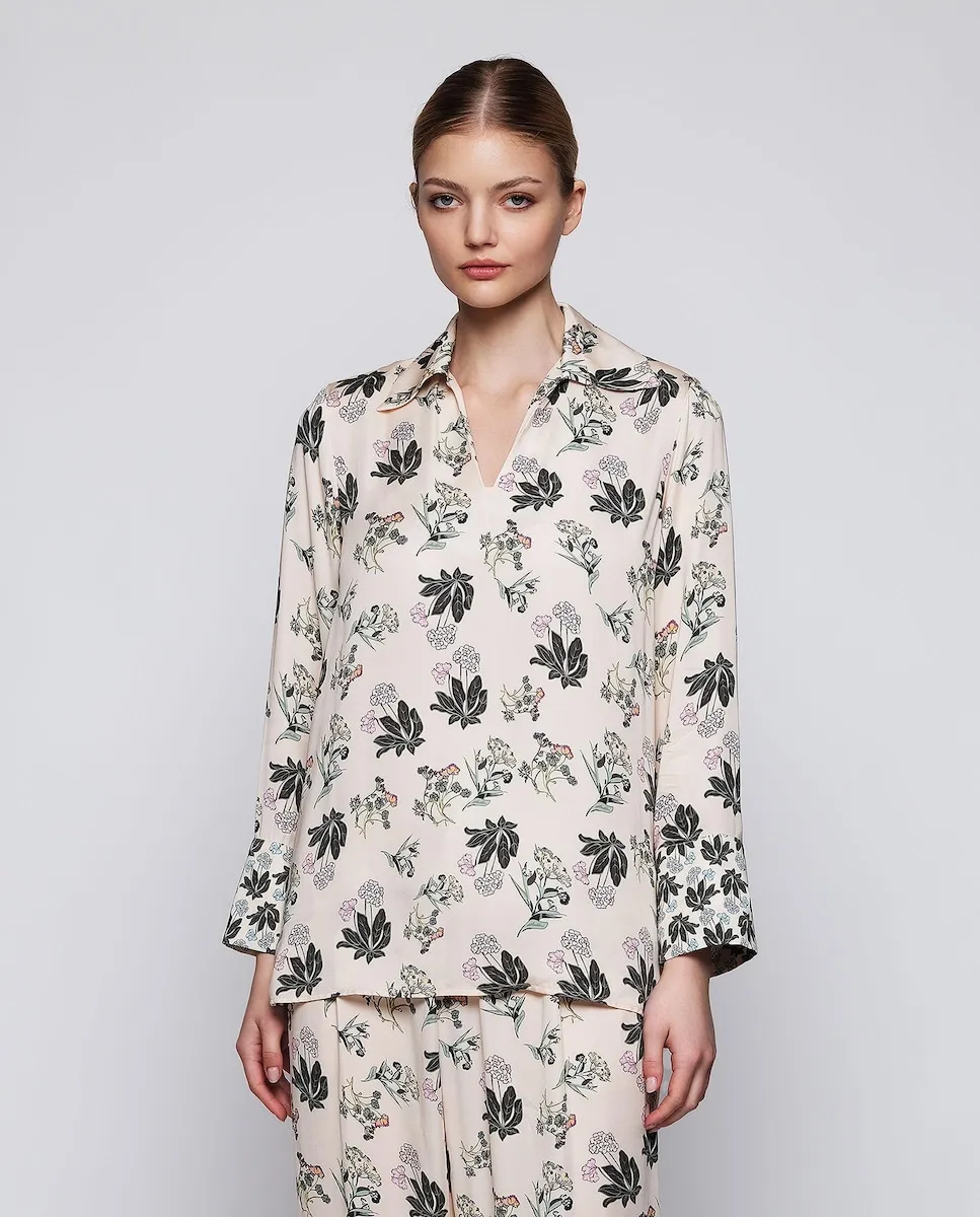 

Женская блузка с цветочным принтом и V-образным вырезом Mirto, бежевый