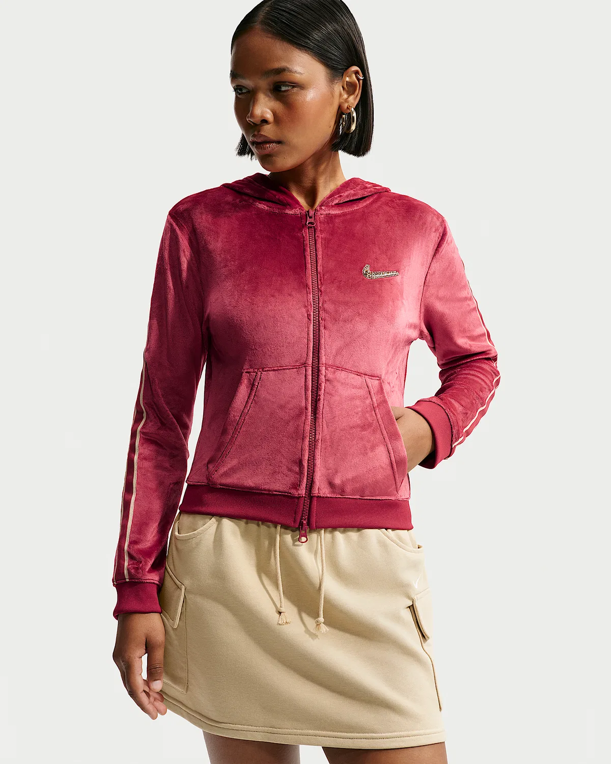 Женская длинная куртка с капюшоном на молнии Nike Sportswear, Team Crimson