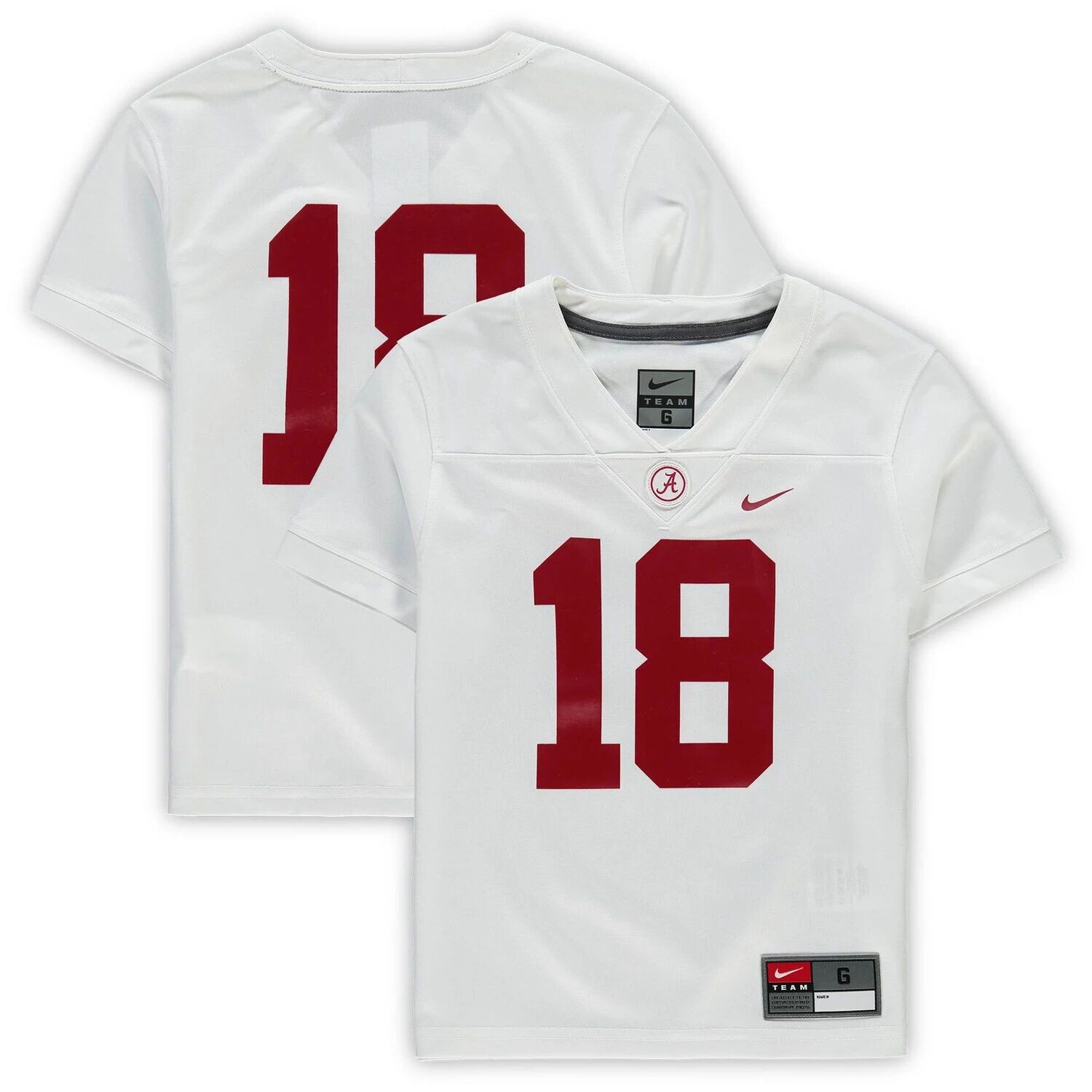 Джерси футбольной команды Nike #18 для дошкольников белого цвета Alabama Crimson Tide Untouchable Nike