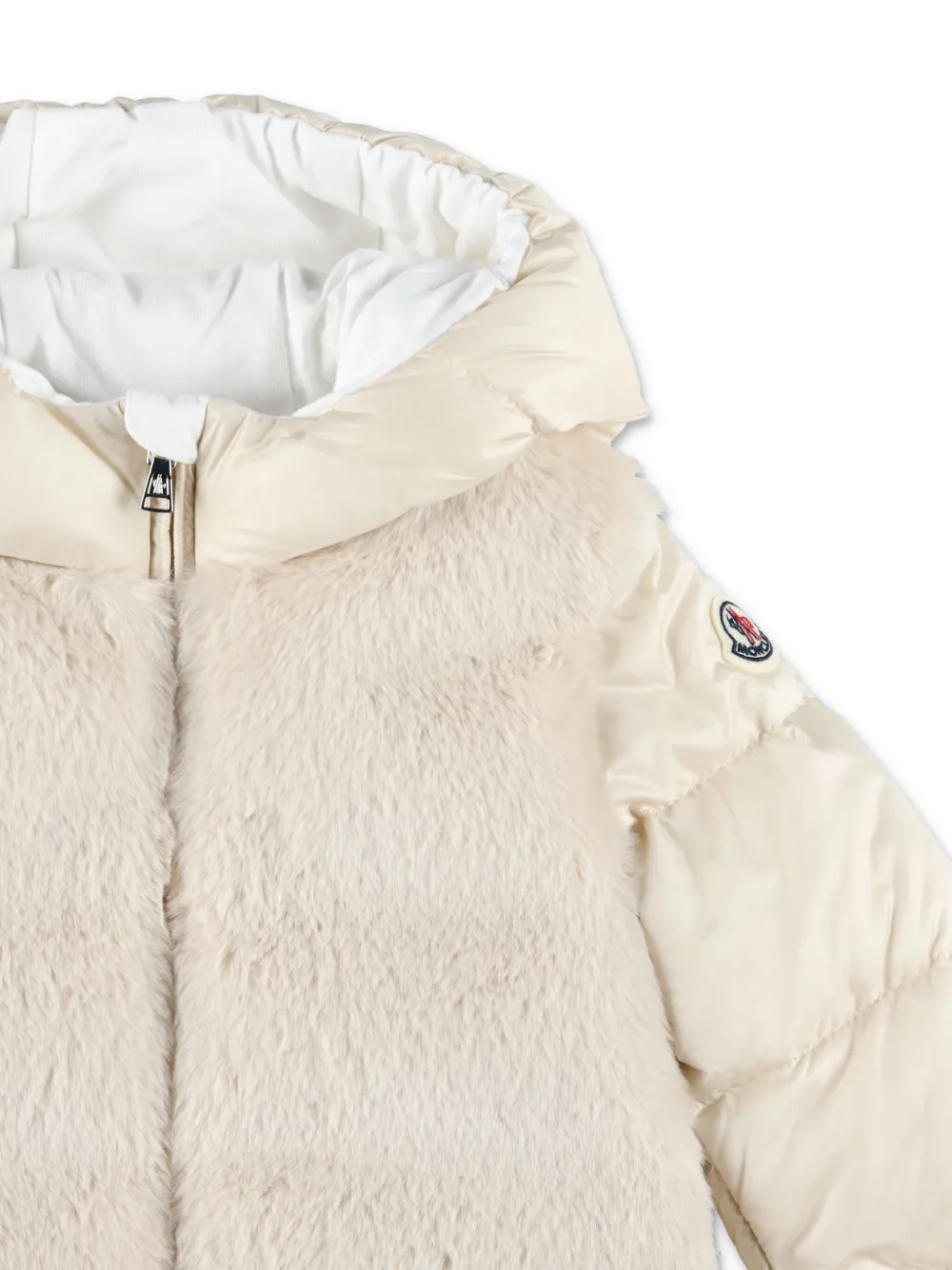 Пуховик с нашивкой-логотипом Moncler Enfant, нейтральный — фото 3