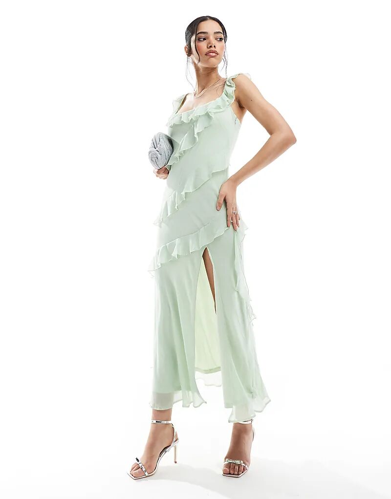 

Асимметричное миди-платье New Look с рюшами зеленого цвета