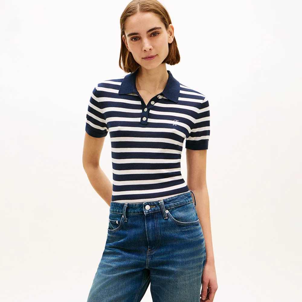 Женский синий свитер-поло из смесового шелка от Tommy Hilfiger Women