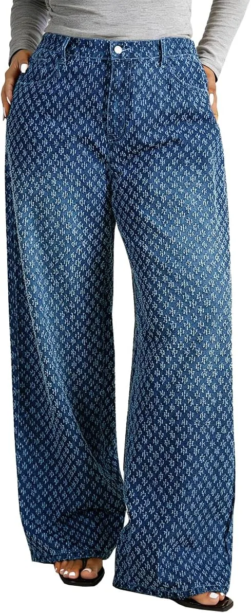 

Женские джинсы Plus Size Wide Leg с принтом Starry Sky Jacquard TACSTRUN