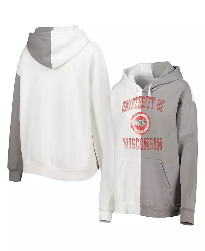 

Женская серо-белая толстовка с капюшоном Wisconsin Badgers Split Gameday Couture