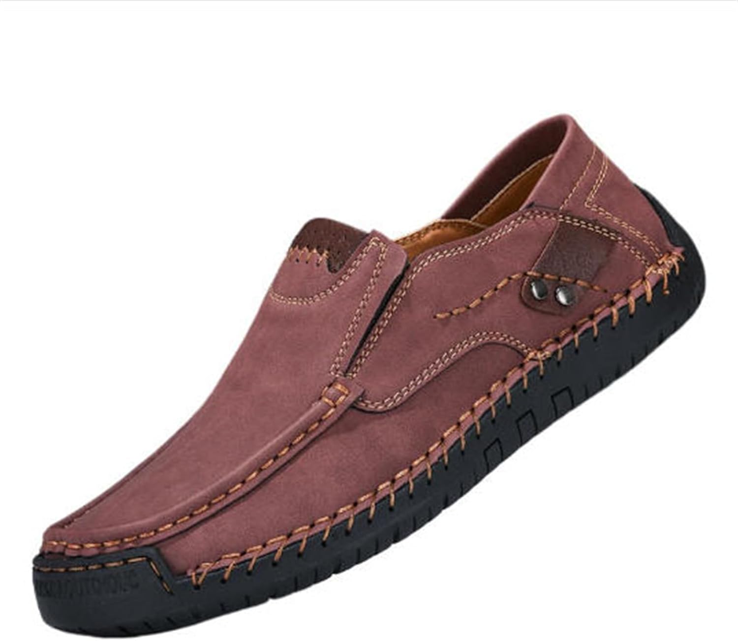 

Мужские сшитые вручную кожаные слипоны, лоферы, плоская подошва, дышащие, мягкие, повседневные, легкие, гибкие, с круглым носком, противоскользящие, удобные для ежедневных поездок на работу, отдыха и путешествий Tengfeifly, красный