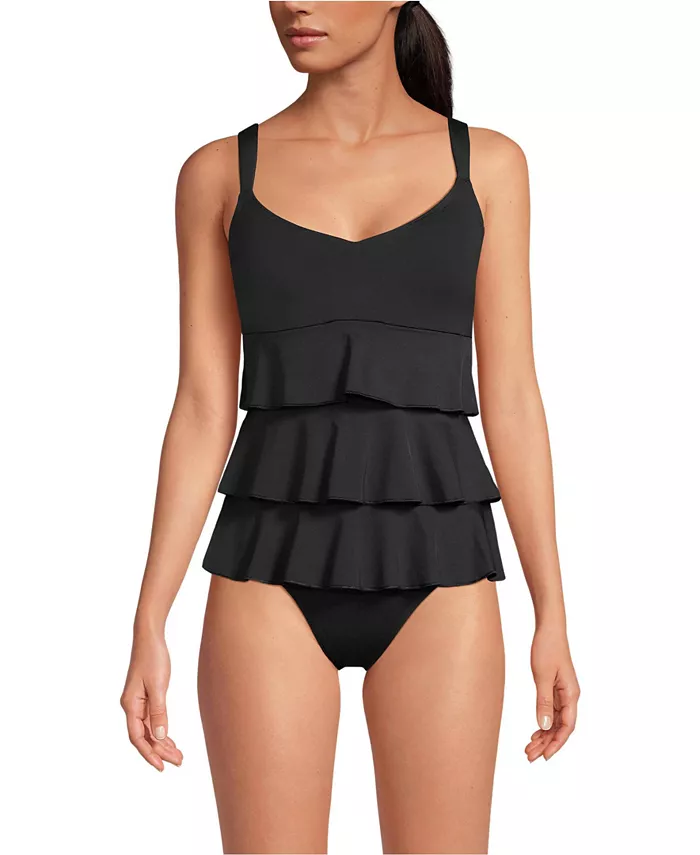 

Женский купальник-фокинки с рюшами One Piece Swimsuit Lands' End, черный