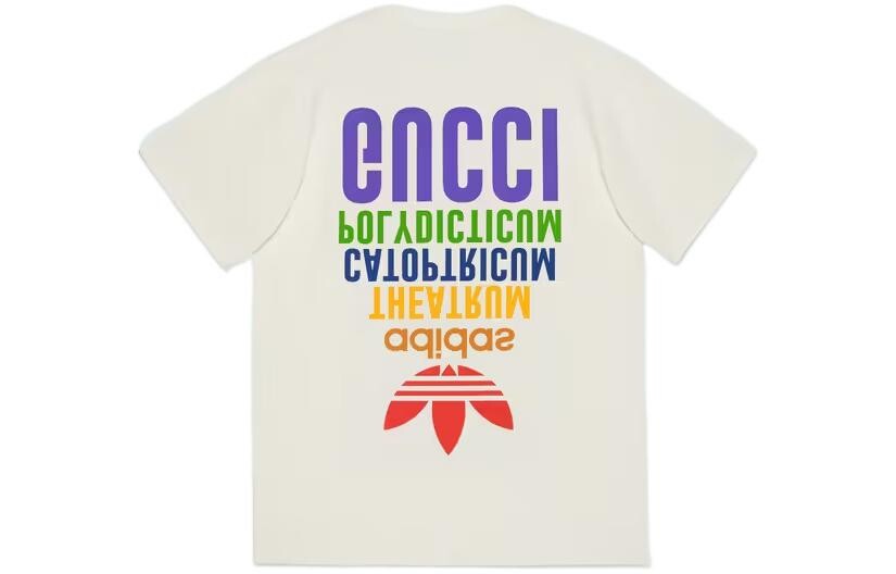 Футболка женская Adidas x Gucci, коллаборация GUCCI X ADIDAS, бежевый — фото 2