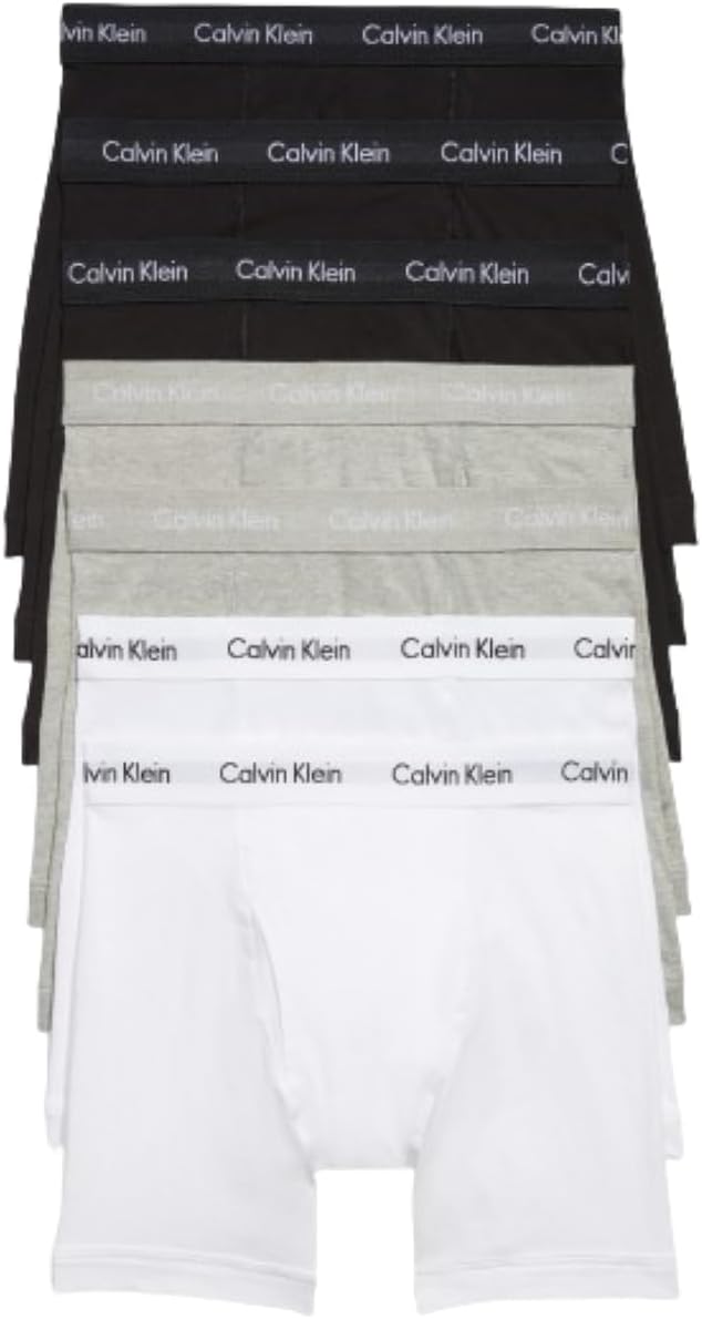 Комплект из 7 мужских трусов-боксеров Calvin Klein из хлопка и эластичного материала, 3 Black, 2 Grey Heather, 2 White