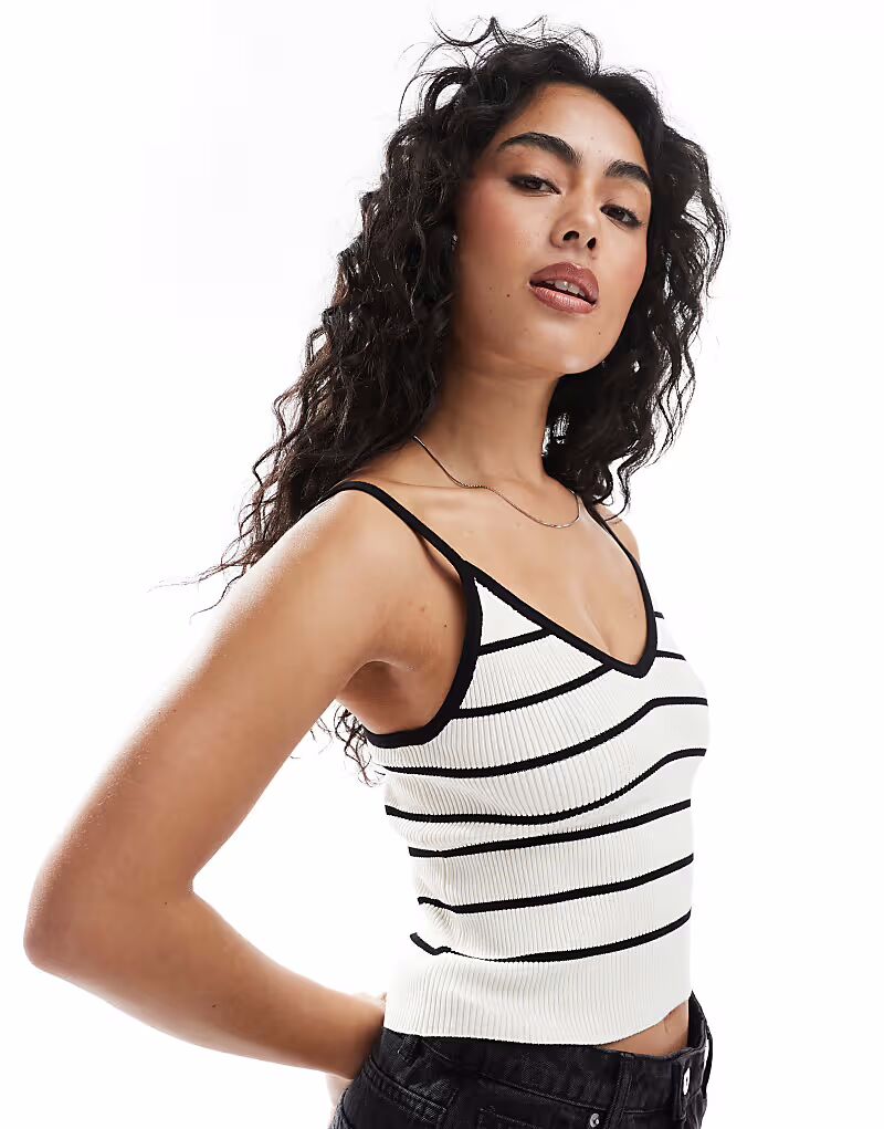 

Трикотажный топ на бретельках в чёрно-белую полоску Jjxx