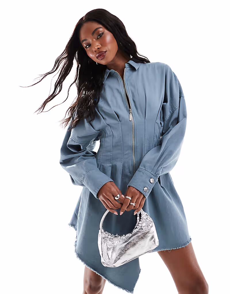 

Комбинезон с зауженной талией и рубашкой-блузоном ASOS DESIGN серого цвета