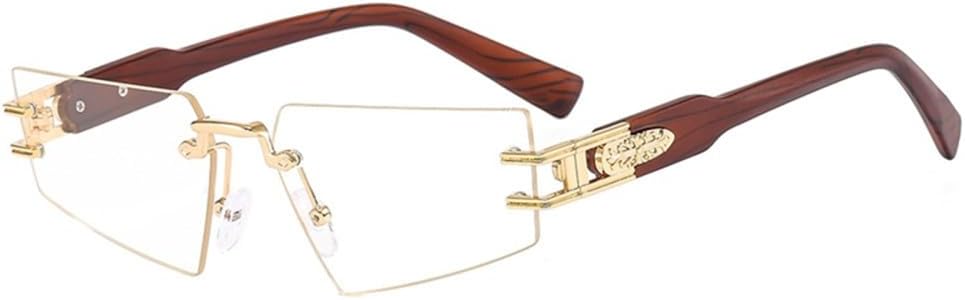 

Солнцезащитные очки без оправы с отделкой под дерево для женщин и мужчин в стиле панк, безрамочные солнцезащитные очки с защитой UV400 для женщин и мужчин LANGSER, C6 Gold Clear