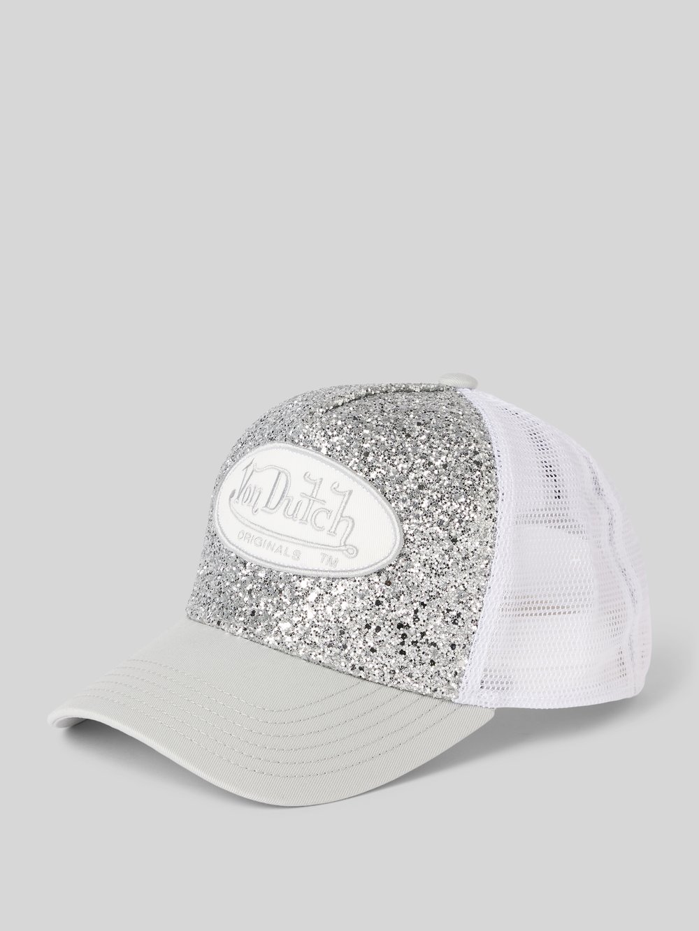 

Бейсболка с нашивкой-лейблом модель «TRUCKER NEW YORK» Von Dutch, серебряный