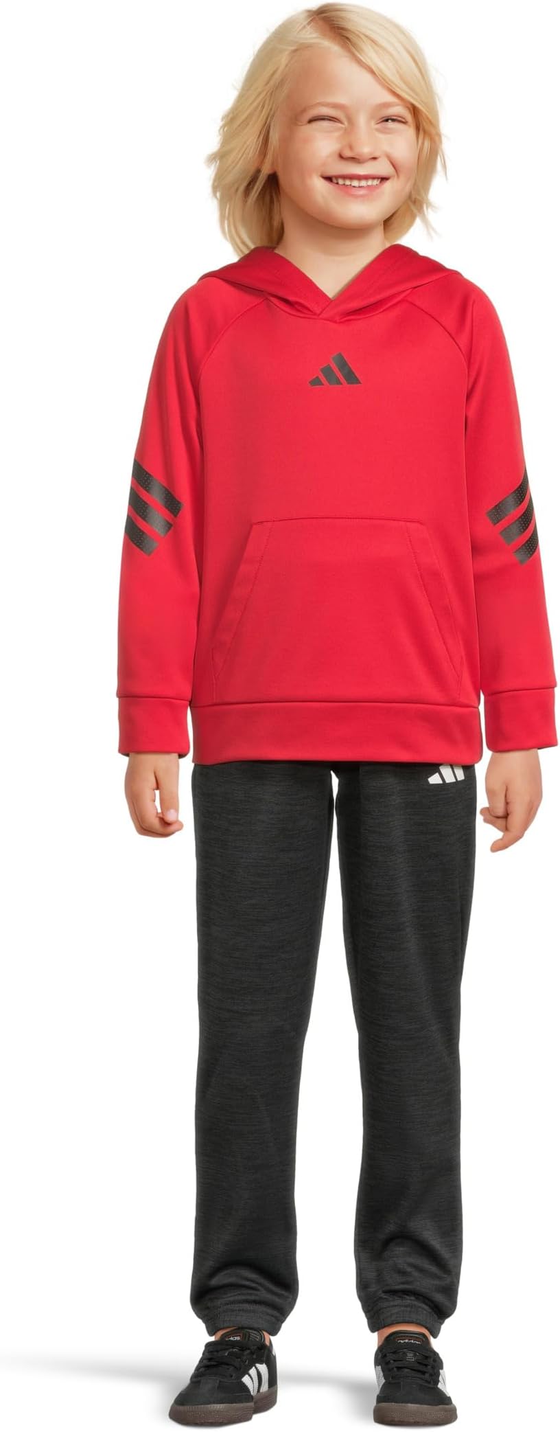 

Брюки adidas Kids Poly Fleece 3S Pullover Jogger Set, цвет Pure Ruby