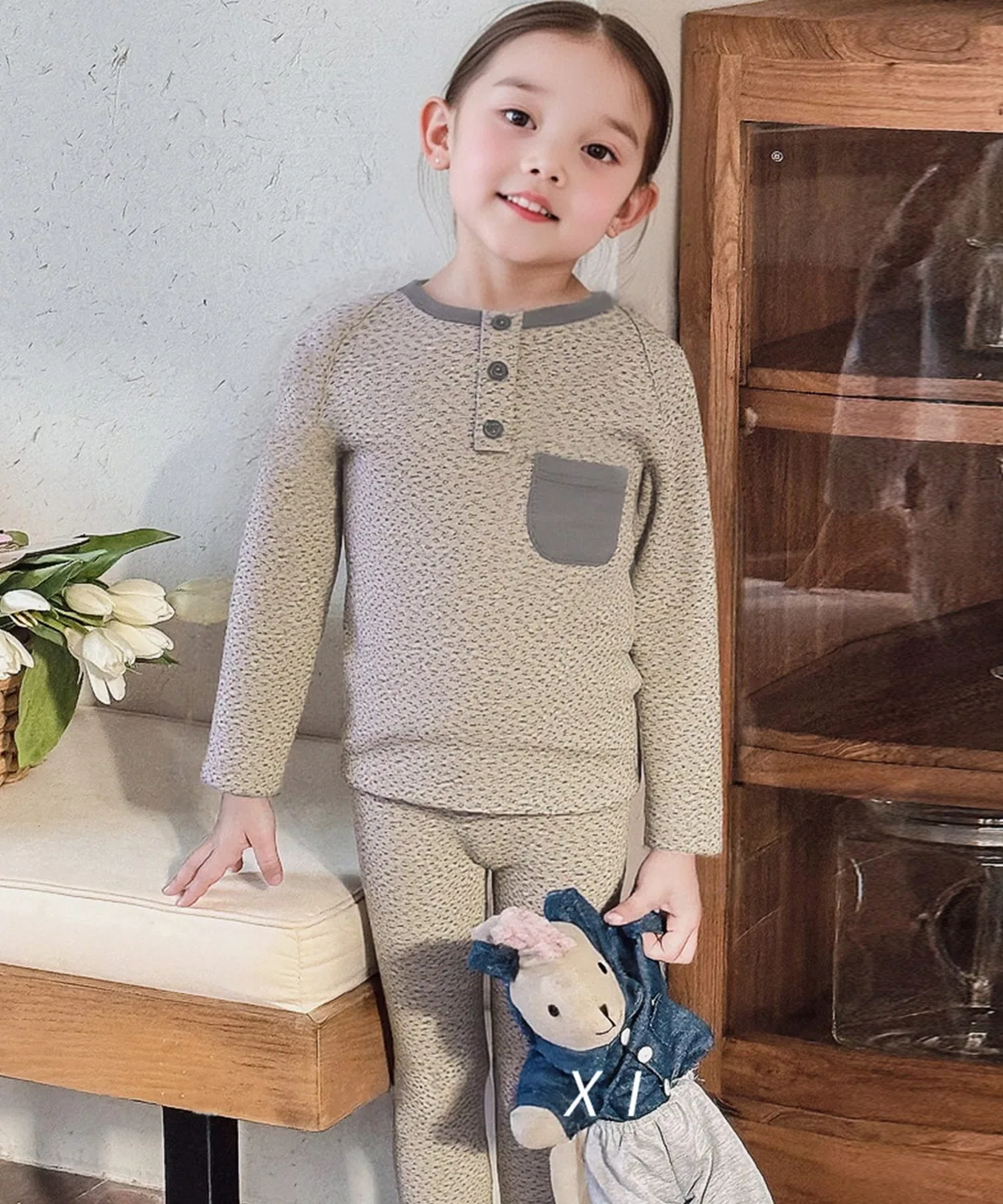 Детский комплект roomwear, биколор, хенли-воротник, 2 предмета, хлопок, серый
