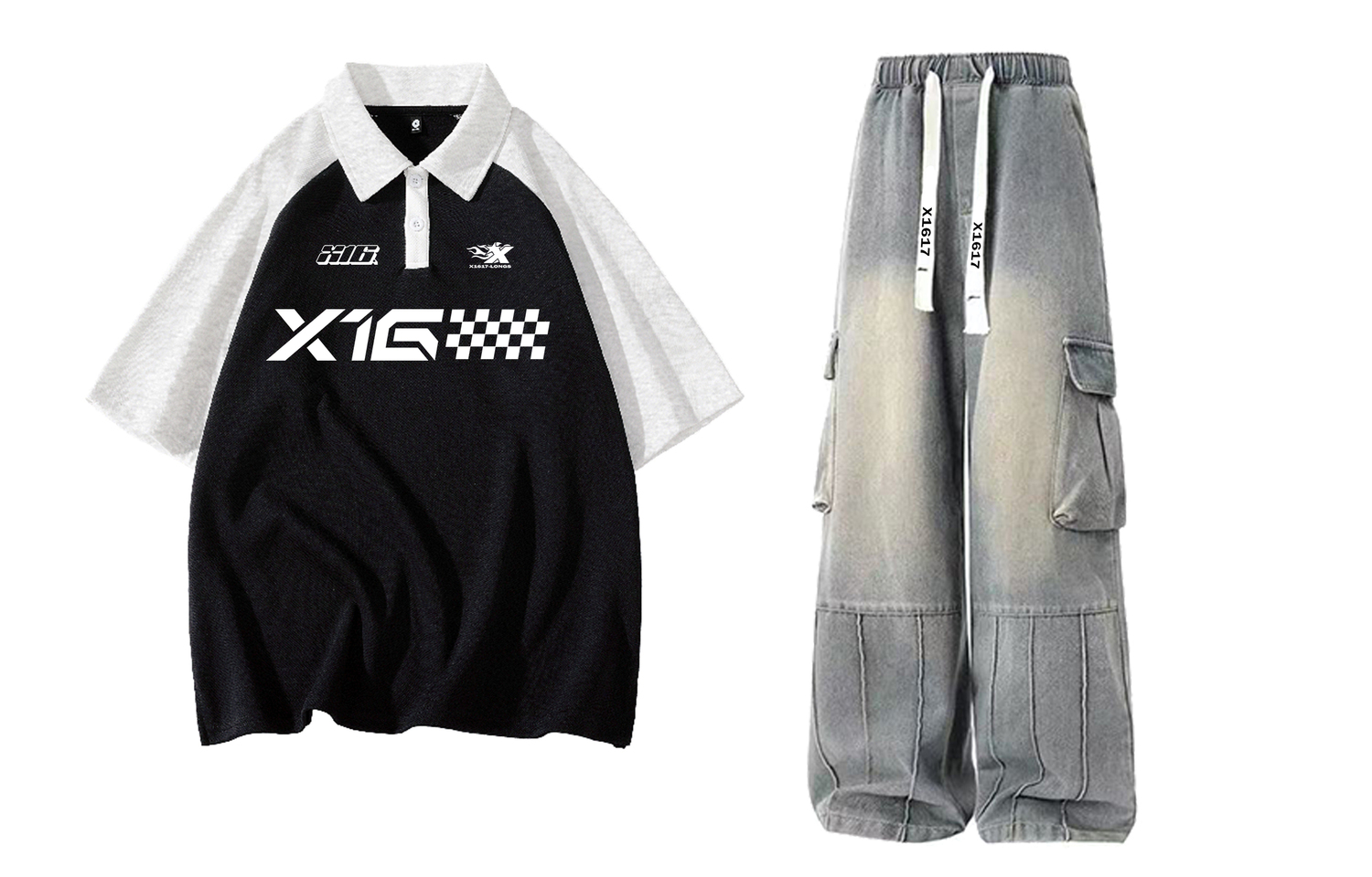 

Повседневная спортивная одежда Unisex с лацканом Lapel Moderate X1617, черный & белый heather серый top+желтый mud pants