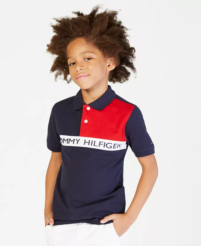 

Детская и мальчиковая поло с логотипом и цветными блоками Tommy Hilfiger