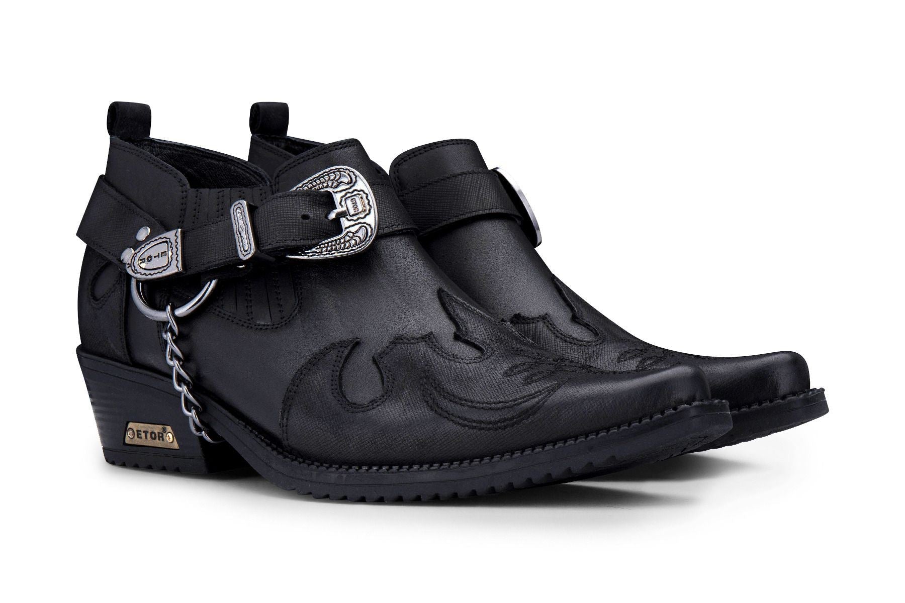 Мужские черные кожаные ковбойские туфли Winklepicker с металлической цепью Infinity Leather — фото 3