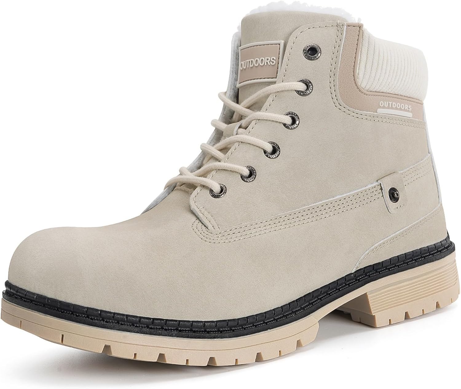 

Зимние ботинки Eagsouni для мужчин и женщин, теплые с меховой подкладкой, короткие ботильоны для походов, трекинга, трейлового восхождения, шнуровка, противоскользящие, водонепроницаемые, рабочие, для активного отдыха и трекинга, бежевый