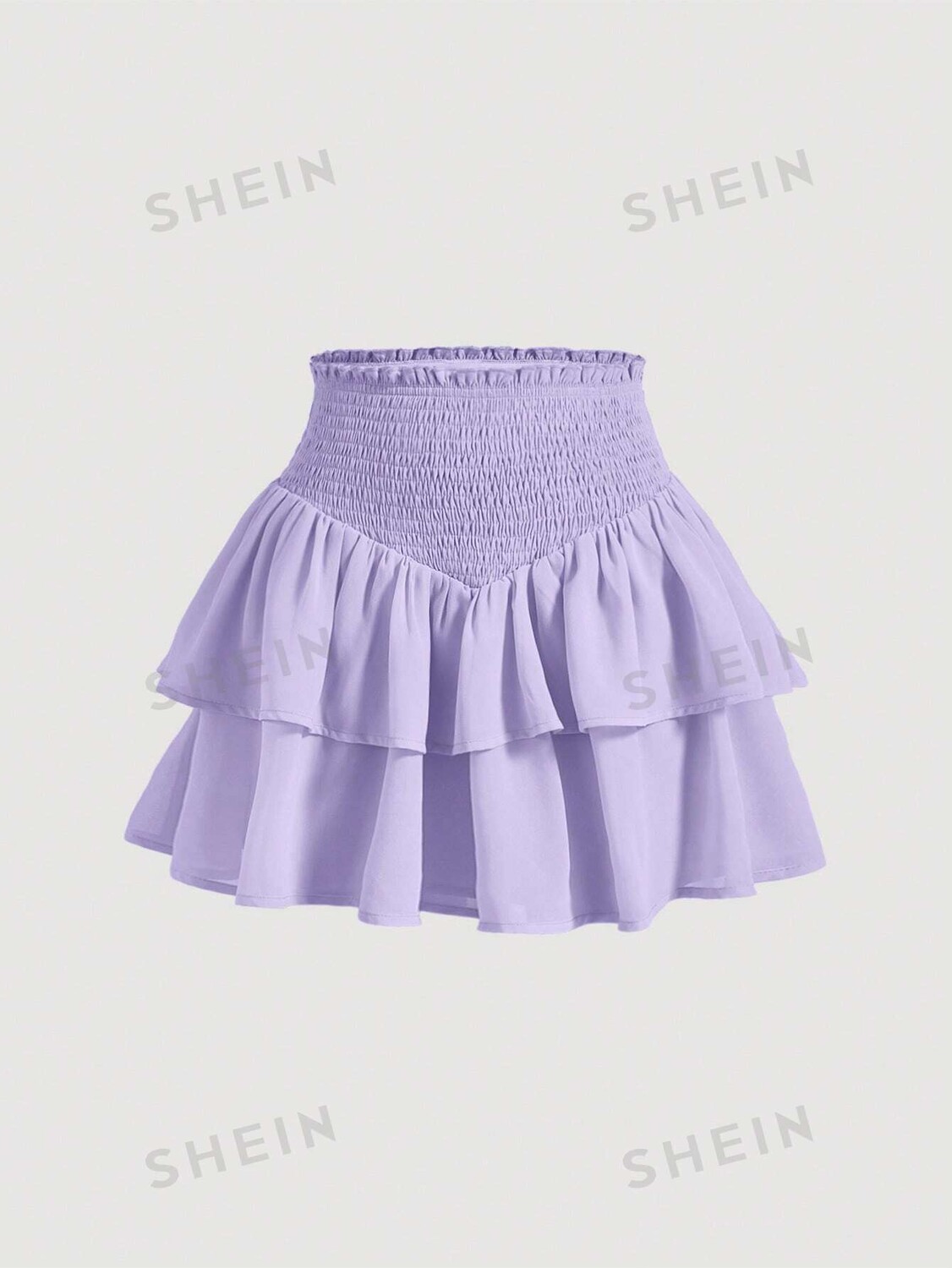 

Мини-юбка двухслойная Shein Mod Shein Mod с асимметричным подолом и рюшами, фиолетовый