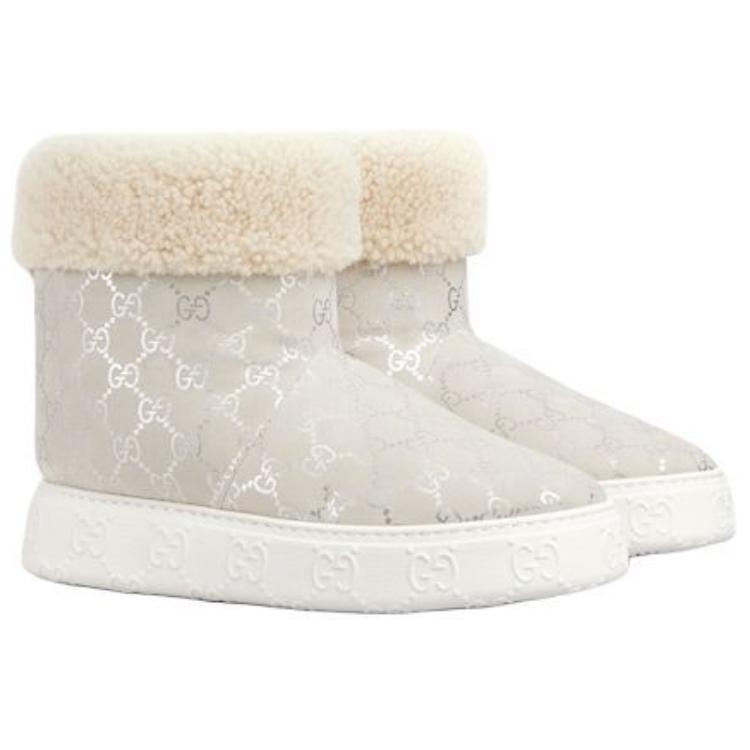 Gucci Женские короткие зимние сапоги, серебристо-серые — фото 4