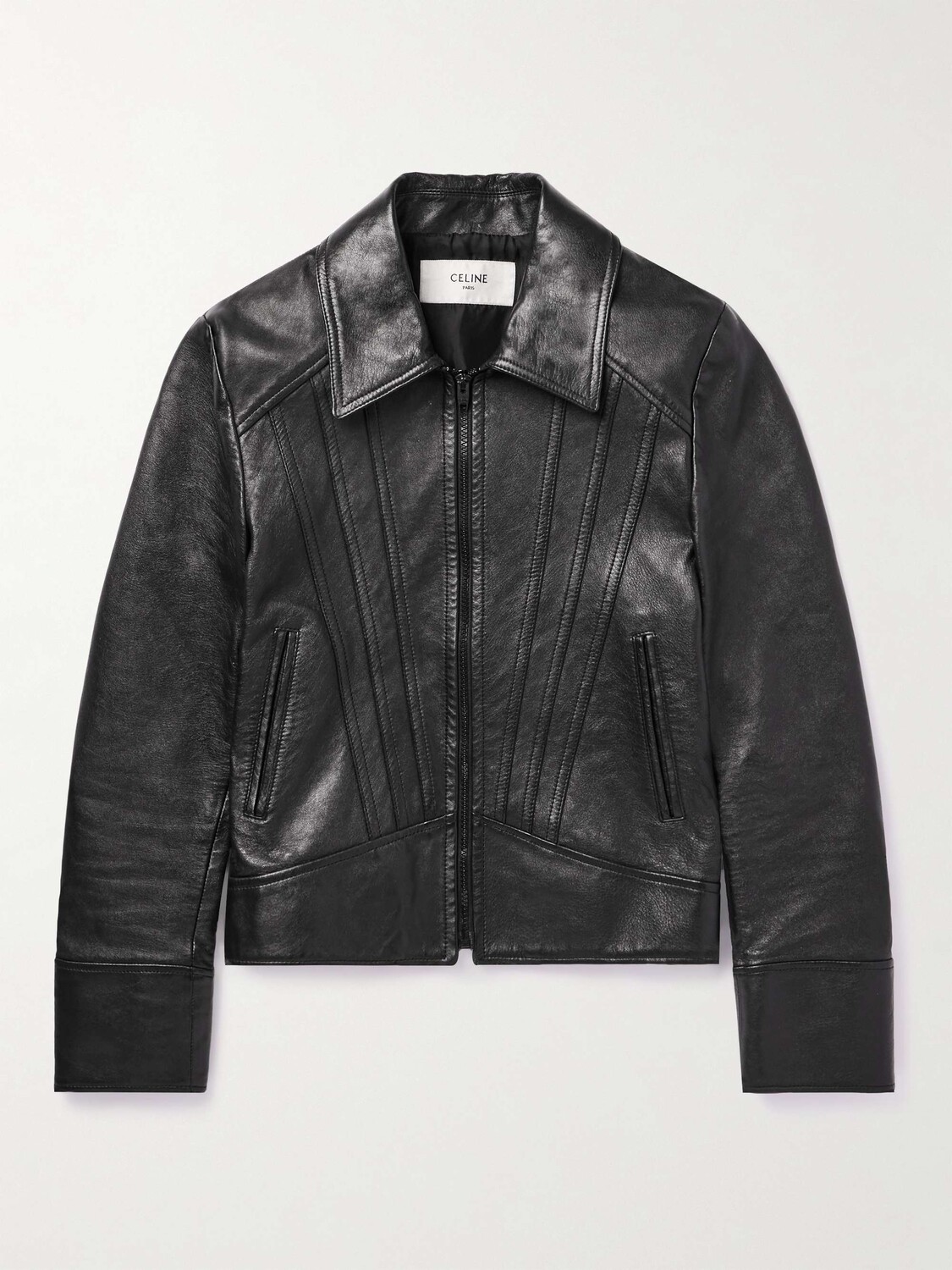 

Узкая кожаная куртка со вставками Celine Homme, черный