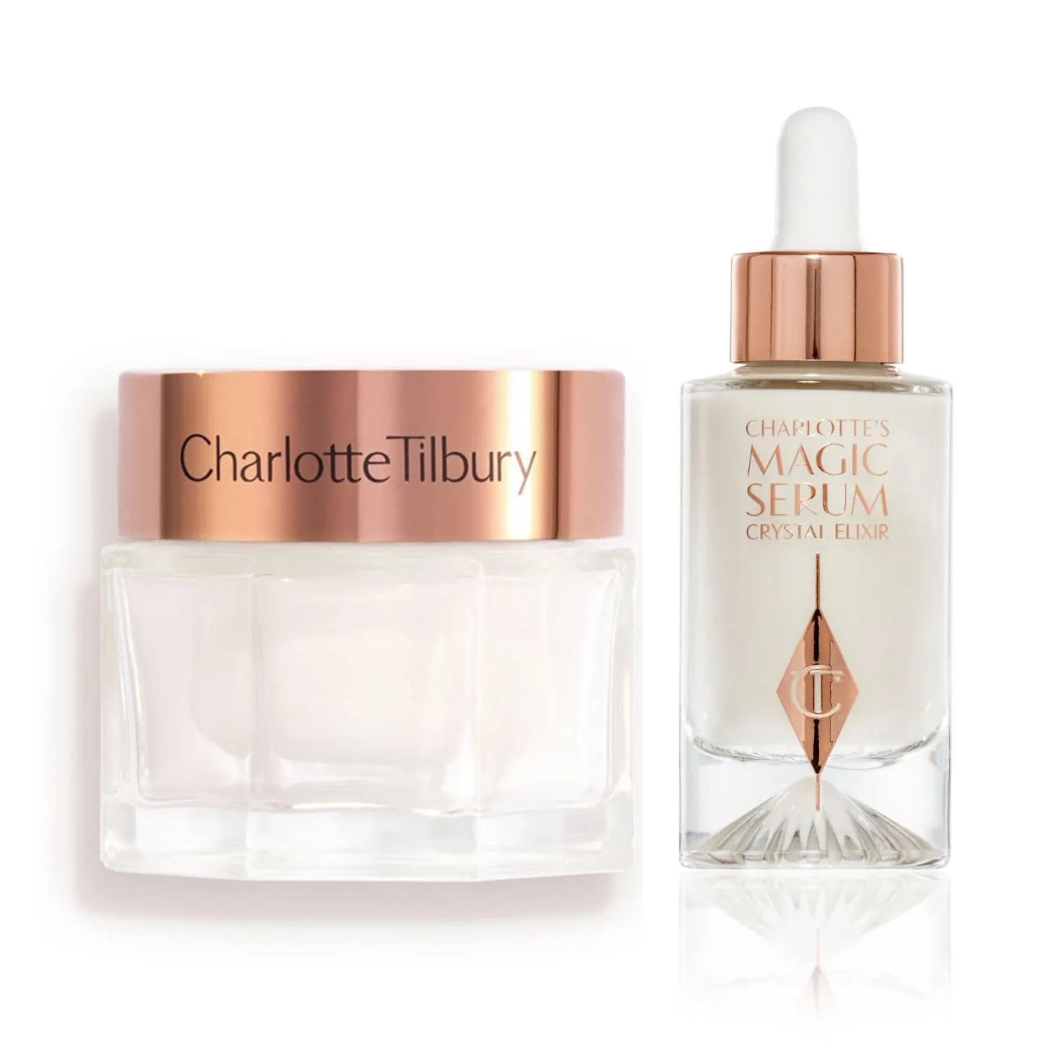Charlotte Tilbury Magic Cream увлажняющий крем для лица и Magic Serum Crystal Elixir набор - антивозрастной уход с витамином C, пептидами и гиалуроновой кислотой (2 предмета)