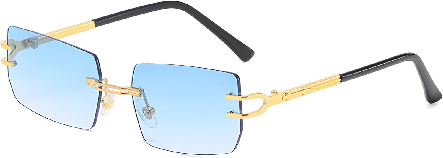 

Солнцезащитные очки Heptagram Vintage без оправы, женские и мужские, золотистая металлическая прямоугольная оправа, ретро-очки 90-х HEPTAGRAM 7, Gold Frame Gradient Blue